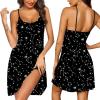 Ekouaer Womens Nightgown Pj Dress for Women Adjustable Spaghetti Chemise Sleeveless V Neck Sleepwear(Black Star)