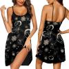 Ekouaer Womens Nightgown Pj Dress for Women Adjustable Spaghetti Chemise Sleeveless V Neck Sleepwear(Black Sun Print)
