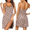 Ekouaer Womens Nightgown Pj Dress for Women Adjustable Spaghetti Chemise Sleeveless V Neck Sleepwear(Champagne Leopard Print)