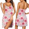 Ekouaer Womens Nightgown Pj Dress for Women Adjustable Spaghetti Chemise Sleeveless V Neck Sleepwear(Pink Donut Print)