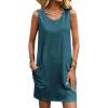 Ekouaer Womens Nightgown Sleeveless Nightgowns for Women with Pocekts Tank Dress Crew Neck Sleepwear S-XXL(Blue Green)