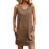 Ekouaer Womens Nightgown Sleeveless Nightgowns for Women with Pocekts Tank Dress Crew Neck Sleepwear S-XXL(Brown)