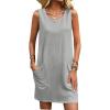 Ekouaer Womens Nightgown Sleeveless Nightgowns for Women with Pocekts Tank Dress Crew Neck Sleepwear S-XXL(Light Grey)