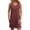 Ekouaer Womens Nightgown Sleeveless Nightgowns for Women with Pocekts Tank Dress Crew Neck Sleepwear S-XXL(Wine Red)