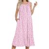 Ekouaer Women’s Nightgowns Long Sleeveless Night gown with Pockets Soft Ladies Nightdress(Floral Pink)