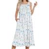 Ekouaer Women’s Nightgowns Long Sleeveless Night gown with Pockets Soft Ladies Nightdress(Leaf Blue)