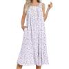 Ekouaer Women’s Nightgowns Long Sleeveless Night gown with Pockets Soft Ladies Nightdress(Leaf Purple)