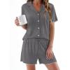 Ekouaer Womens Pajama Sets Button Up Bride Pj Shorts Set 2 Piece Soft Sleepwear Short Sleeve Lounge Sets, S-XXL(Dark Grey)