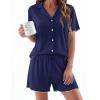 Ekouaer Womens Pajama Sets Button Up Bride Pj Shorts Set 2 Piece Soft Sleepwear Short Sleeve Lounge Sets, S-XXL(Navy Blue)