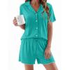 Ekouaer Womens Pajama Sets Button Up Bride Pj Shorts Set 2 Piece Soft Sleepwear Short Sleeve Lounge Sets, S-XXL(Peacock Blue)