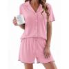 Ekouaer Womens Pajama Sets Button Up Bride Pj Shorts Set 2 Piece Soft Sleepwear Short Sleeve Lounge Sets, S-XXL(Pink)