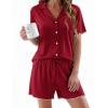 Ekouaer Womens Pajama Sets Button Up Bride Pj Shorts Set 2 Piece Soft Sleepwear Short Sleeve Lounge Sets, S-XXL(Wine Red)