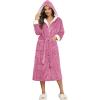 Ekouaer Womens Plush Robes Long Soft Jacquard Fluffy Bathrobe Hooded Robe Sleepwear with Pockets(Peach Pink)