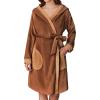 Ekouaer Women’s Robes Knee Length Hooded Bathrobe Cute House Coats with Pockets S-XXL(Brown)