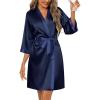 Ekouaer Women’s Satin Robes Silk Kimono Bathrobe 3/4 Sleeve Bridal Bridesmaids Robes Soft Silky Sleepwear S-XXL(Navy Blue)