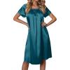 Ekouaer Women’s Satin Silk Pleated Nightgown Loose Sleepwear Printed Nightshirt Short Sleeve Sleep Dress