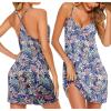 Ekouaer Women’s V Neck Racerback Sleeveless Nightgown(Blue Leaves)