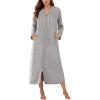 Ekouaer Zipper Robes for Women Long Knit Bathrobes Lightweight Full Length Housecoat with Pockets Nightgown S-3XL(Light Gray)