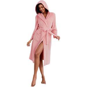 Ekouaer Fleece Robes for Women with Hooded Warm Soft Cozy Long Plush Bathrobe S-XXL(B-light Pink)