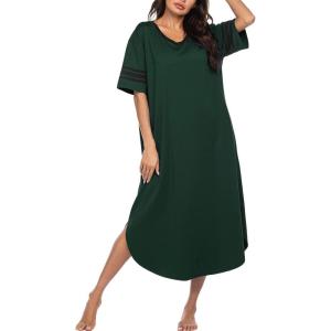 Ekouaer Long Nightgown, Womens V Neck Loungewear Oversized Sleepwear Loose Sleep Dress S-4XL(Green)