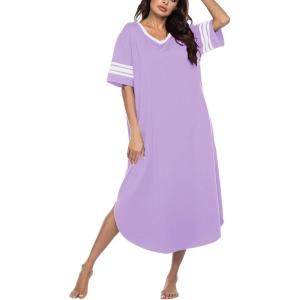 Ekouaer Long Nightgown, Womens V Neck Loungewear Oversized Sleepwear Loose Sleep Dress S-4XL(Lavender)