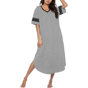 Ekouaer Long Nightgown, Womens V Neck Loungewear Oversized Sleepwear Loose Sleep Dress S-4XL(Light Grey)