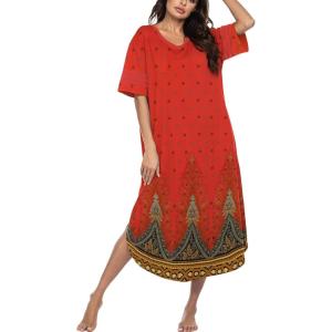 Ekouaer Long Nightgown, Womens V Neck Loungewear Oversized Sleepwear Loose Sleep Dress S-4XL(Peacock Feather)