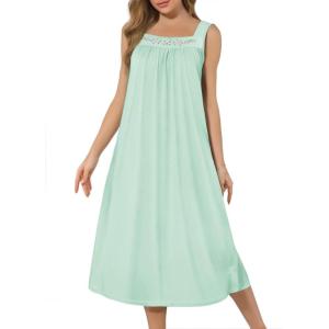 Ekouaer Long Sleeveless Nightgowns for Women Ladies Night Gown Embroidery Sleepdress Tank Nightdress Victorian Sleepshirt(Green)