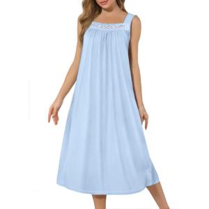 Ekouaer Long Sleeveless Nightgowns for Women Ladies Night Gown Embroidery Sleepdress Tank Nightdress Victorian Sleepshirt(Light Blue)
