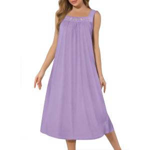 Ekouaer Long Sleeveless Nightgowns for Women Ladies Night Gown Embroidery Sleepdress Tank Nightdress Victorian Sleepshirt(Lilac)