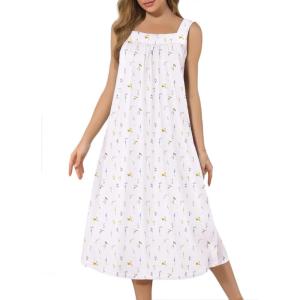 Ekouaer Long Sleeveless Nightgowns for Women Ladies Night Gown Embroidery Sleepdress Tank Nightdress Victorian Sleepshirt(White Floral)