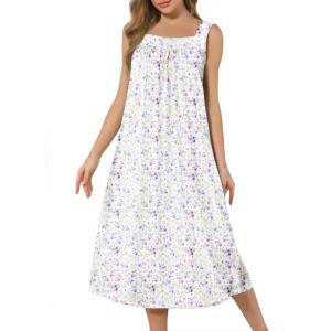 Ekouaer Long Sleeveless Nightgowns for Women Ladies Night Gown Embroidery Sleepdress Tank Nightdress Victorian Sleepshirt(White Purple Floral)