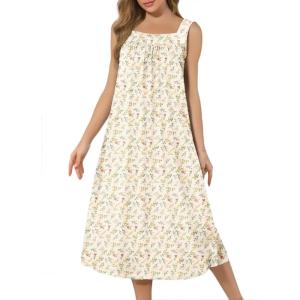 Ekouaer Long Sleeveless Nightgowns for Women Ladies Night Gown Embroidery Sleepdress Tank Nightdress Victorian Sleepshirt(Yellow Floral)