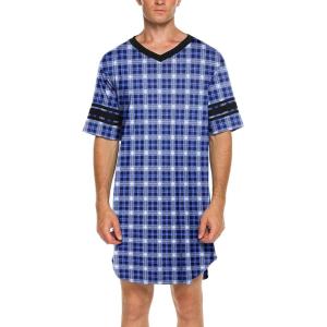 Ekouaer Men’s Nightshirt Comfy Nightwear Big&Tall V Neck Short Sleeve Soft Loose Pajama Sleep Shirt(Pattern 5)