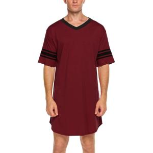 Ekouaer Men’s Nightshirt Comfy Nightwear Big&Tall V Neck Short Sleeve Soft Loose Pajama Sleep Shirt(Wine Red)