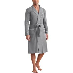 Ekouaer Mens Robes Lightweight Waffle Knit Kimono Bathrobe Long Sleeve Sleepwear Soft Knee Length Robe with Pockets S-3XL(Light Grey)