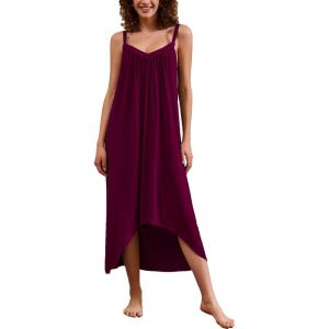 Ekouaer Nightgown for Women Sleeveless Night Gown Long Sleepdress Soft Nightshirt Full Slip Nightdress Cherry Red Large