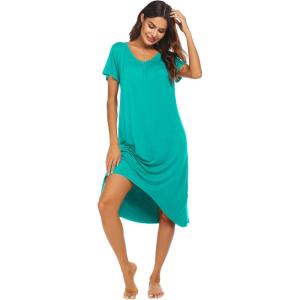 Ekouaer Nightgowns Womens Short Sleeve Sleepwear Comfy Loungewear Plus Size Night Shirt S-3XL(B-aqua Green)