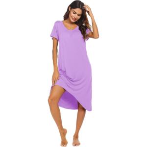 Ekouaer Nightgowns Womens Short Sleeve Sleepwear Comfy Loungewear Plus Size Night Shirt S-3XL(B-light Purple)