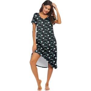 Ekouaer Nightgowns Womens Short Sleeve Sleepwear Comfy Loungewear Plus Size Night Shirt S-3XL(Blue Floral)