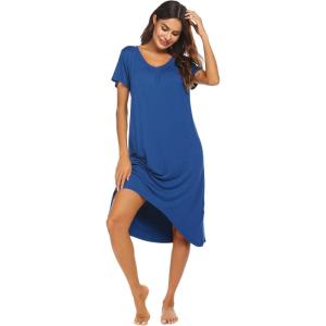 Ekouaer Nightgowns Womens Short Sleeve Sleepwear Comfy Loungewear Plus Size Night Shirt S-3XL(B-snorkel Blue)