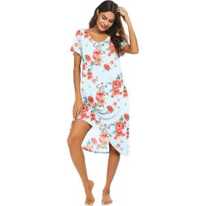 Ekouaer Nightgowns Womens Short Sleeve Sleepwear Comfy Loungewear Plus Size Night Shirt S-3XL(C-poppy Pat3)