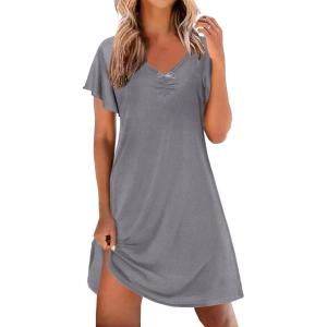 Ekouaer Nightgowns for Women Short Sleeve Night Gown Comfy Sleep Shirt Soft Sleep Dress Pleated Sleepwear(A_medium Gray)