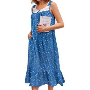 Ekouaer Nightgowns for Women Sleeveless Night Gown Victorian Sleep Shirt with Pockets Ladies Pajamas Lace Trim Sleepwear(Dog Paws Print)