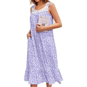 Ekouaer Nightgowns for Women Sleeveless Night Gown Victorian Sleep Shirt with Pockets Ladies Pajamas Lace Trim Sleepwear(Polka Dots)