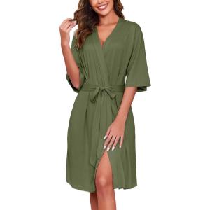 Ekouaer Short Robes for Women Lightweight Kimono Robes Knit Bathrobe Soft Sleepwear with Pockets S-XXL(Army Green)
