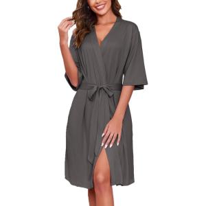 Ekouaer Short Robes for Women Lightweight Kimono Robes Knit Bathrobe Soft Sleepwear with Pockets S-XXL(Drak Grey)