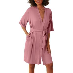 Ekouaer Short Robes for Women Lightweight Kimono Robes Knit Bathrobe Soft Sleepwear with Pockets S-XXL(Gray Purple)