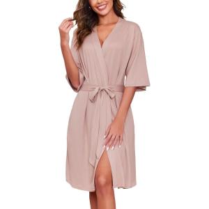 Ekouaer Short Robes for Women Lightweight Kimono Robes Knit Bathrobe Soft Sleepwear with Pockets S-XXL(Misty Rose)