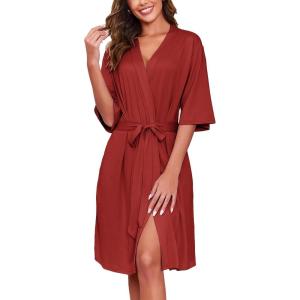 Ekouaer Short Robes for Women Lightweight Kimono Robes Knit Bathrobe Soft Sleepwear with Pockets S-XXL(Wine Red)